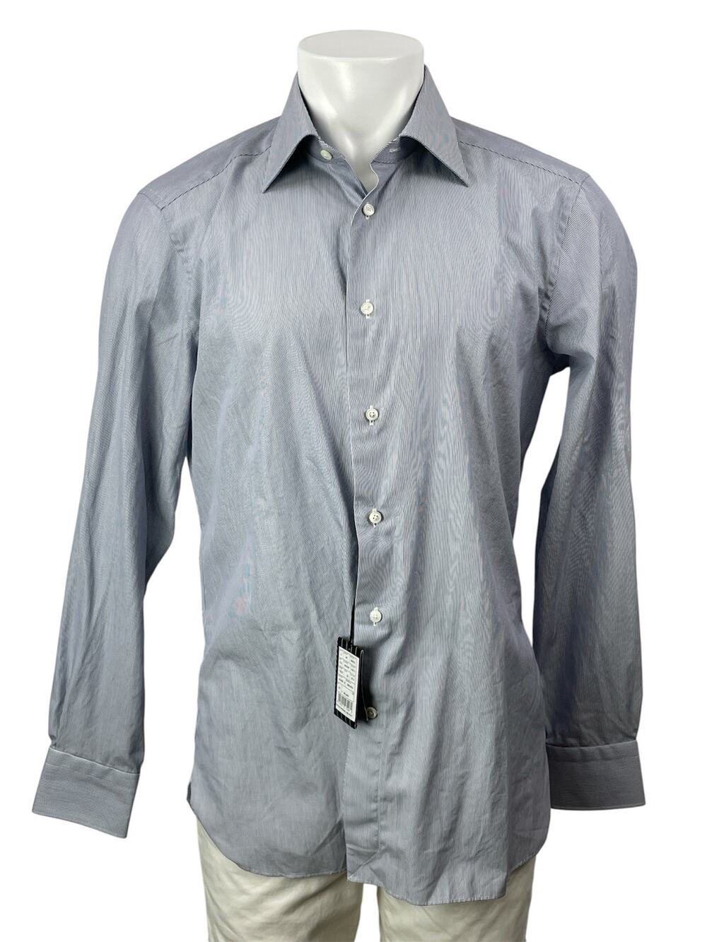 NEW Ermenegildo Zegna Gray Long Sleeves Striped Button Down Dress Shirt Top 42